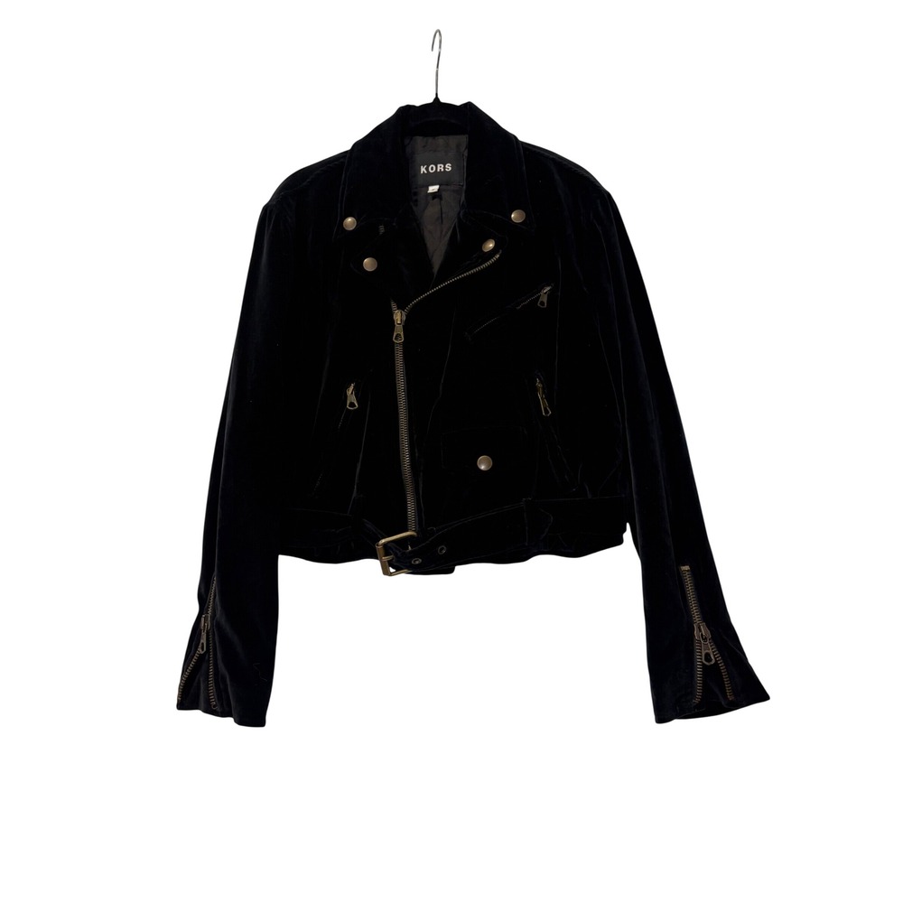 KORS Michael Kors Black Velvet Moto Biker Jacket Made in Italy Small